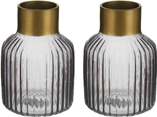 Giftdeco Bloemenvazen 2x Stuks - Luxe Decoratie Glas - Grijs/goud - 12 X 18 Cm - Vazen