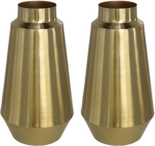 Gerim 2x Stuks Bloemenvazen Van Metaal 30 X 16 Cm Kleur Metallic Goud - Vazen