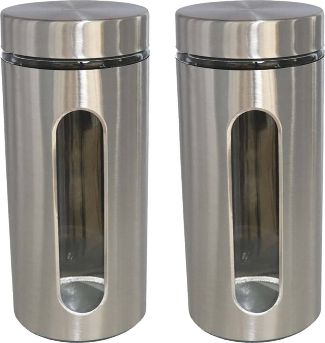 Gerim 2x Stuks Voedsel Bewaren Keuken Voorraad Pot - Zilver Metaal - Deksel - 1300 Ml - Voorraadpot