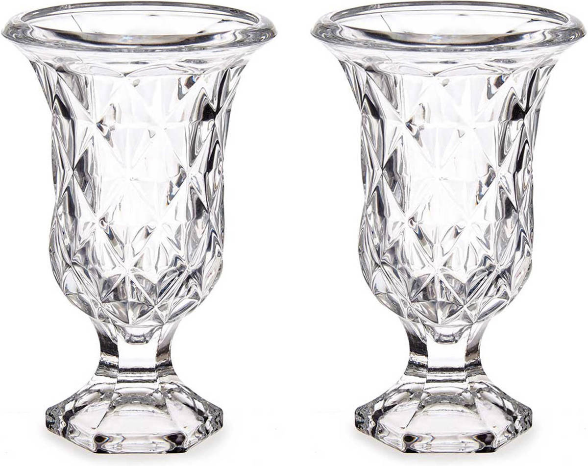 Giftdeco Bloemenvazen 2x Stuks - Tulp Model - Rhombus Transparant Glas - 12 X 20 Cm - Vazen