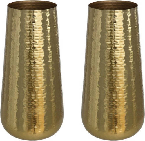 Gerim 2x Stuks Bloemenvazen Van Metaal 36 X 17 Cm Kleur Metallic Goud - Vazen