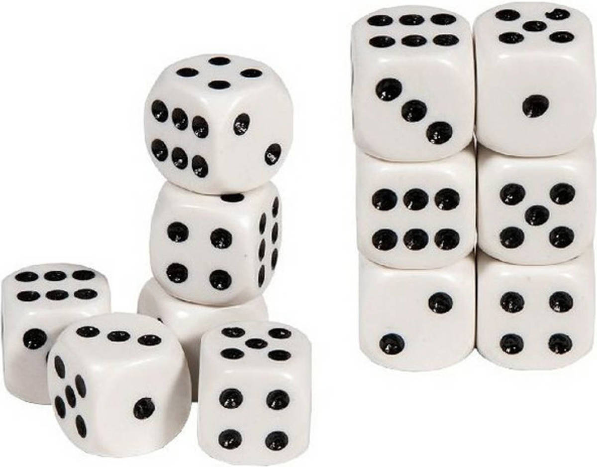 Longfield Games Speelgoed Spellen Dobbelstenen Wit 12x Stuks - Dobbelspellen