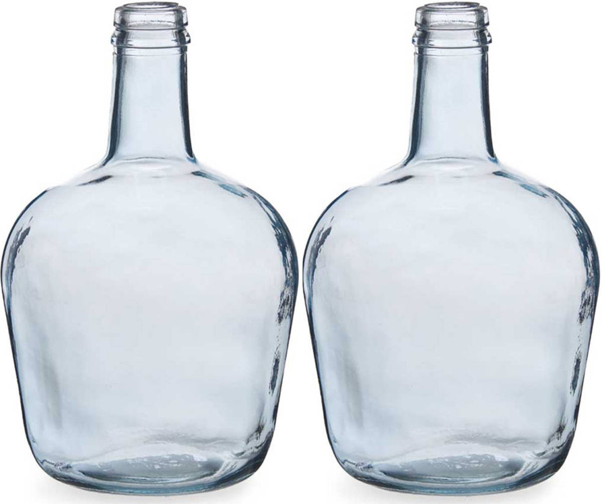 Giftdeco Bloemenvazen 2x Stuks - Flessen Model - Glas - Blauw Transparant - 19 X 31 Cm - Vazen
