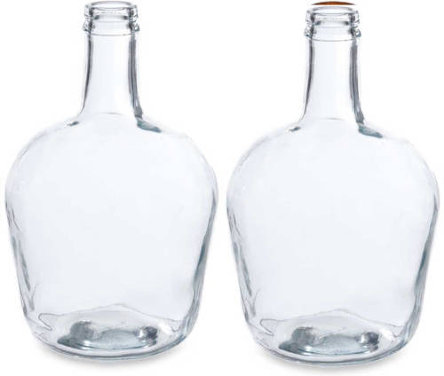 Giftdeco Bloemenvazen 2x Stuks - Flessen Model - Glas - Transparant - 19 X 31 Cm - Vazen