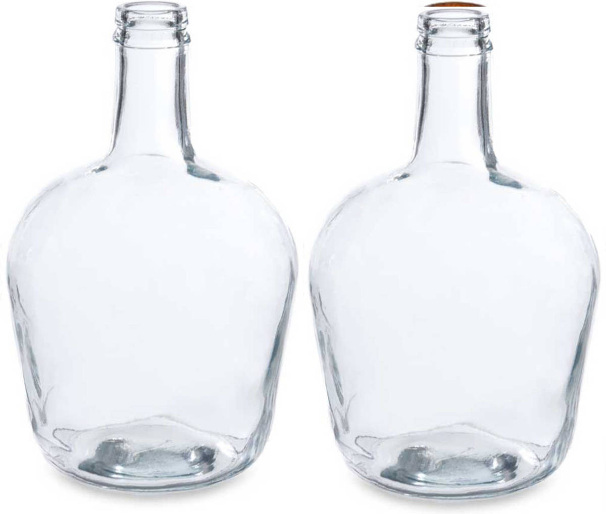 Giftdeco Bloemenvazen 2x Stuks - Flessen Model - Glas - Transparant - 19 X 31 Cm - Vazen