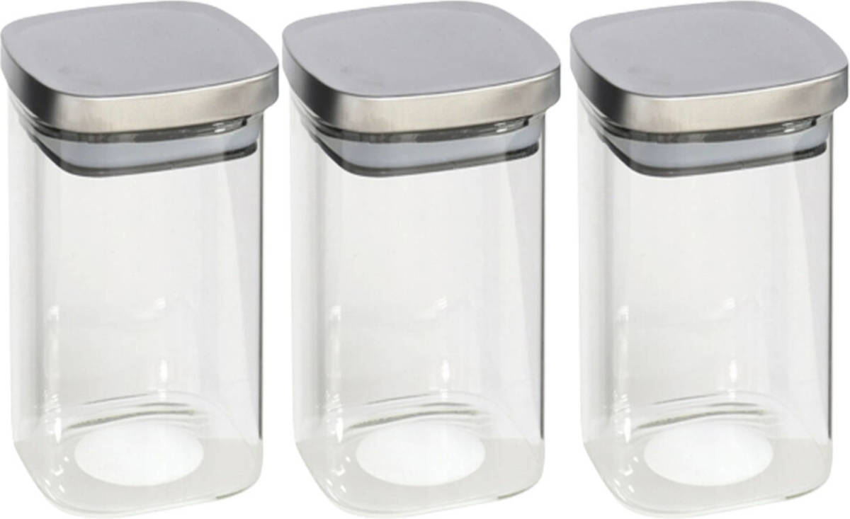 Gerim 3x Stuks Voedsel/etenswaren Bewaren Voorraadpot 1500 Ml Glas Met Rvs Deksel - Voorraadpot