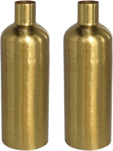 Gerim 2x Stuks Bloemenvaas Flesvorm Van Metaal 30 X 10.5 Cm Kleur Metallic Goud - Vazen