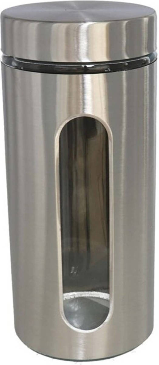 Gerim Voedsel Bewaren Keuken Voorraad Pot - Zilver Metaal - Deksel - 1300 Ml - Voorraadpot