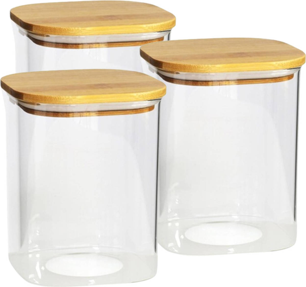 Gerim 3x Stuks Voedsel Bewaren Keuken Voorraadpot - Glas - Bamboe Deksel - 800 Ml - Voorraadpot