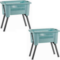 Kipit 2x Stuks Wasmanden Op Poten - Mintgroen Kunststof - 25l - 60 X 40 X 30 Cm - Wasmanden