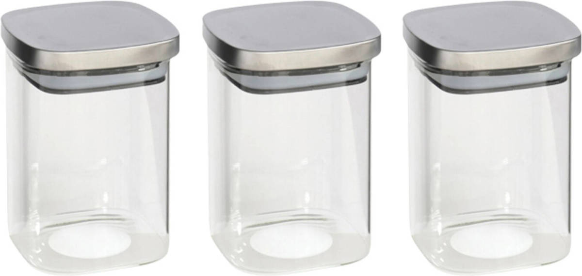 Gerim 3x Stuks Voedsel/etenswaren Bewaren Voorraadpot 1400 Ml Glas Met Rvs Deksel - Voorraadpot