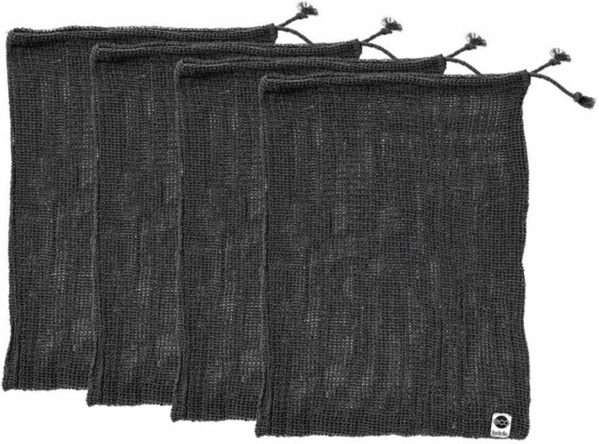 Ladelle - Mesh Groentezakken, Set Van 4, Katoen, Grijs - Ladelle Eco Recycled
