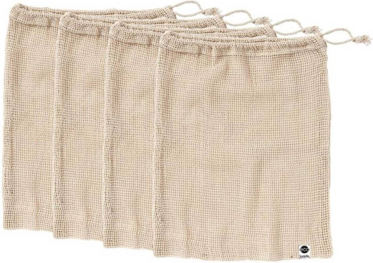 Ladelle - Mesh Groentezakken, Set Van 4, Katoen, Naturel - Ladelle Eco Recycled