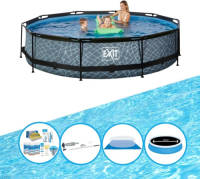 EXIT Toys Exit Zwembad Stone Grey - Frame Pool ø360x76cm - Plus Bijbehorende Accessoires