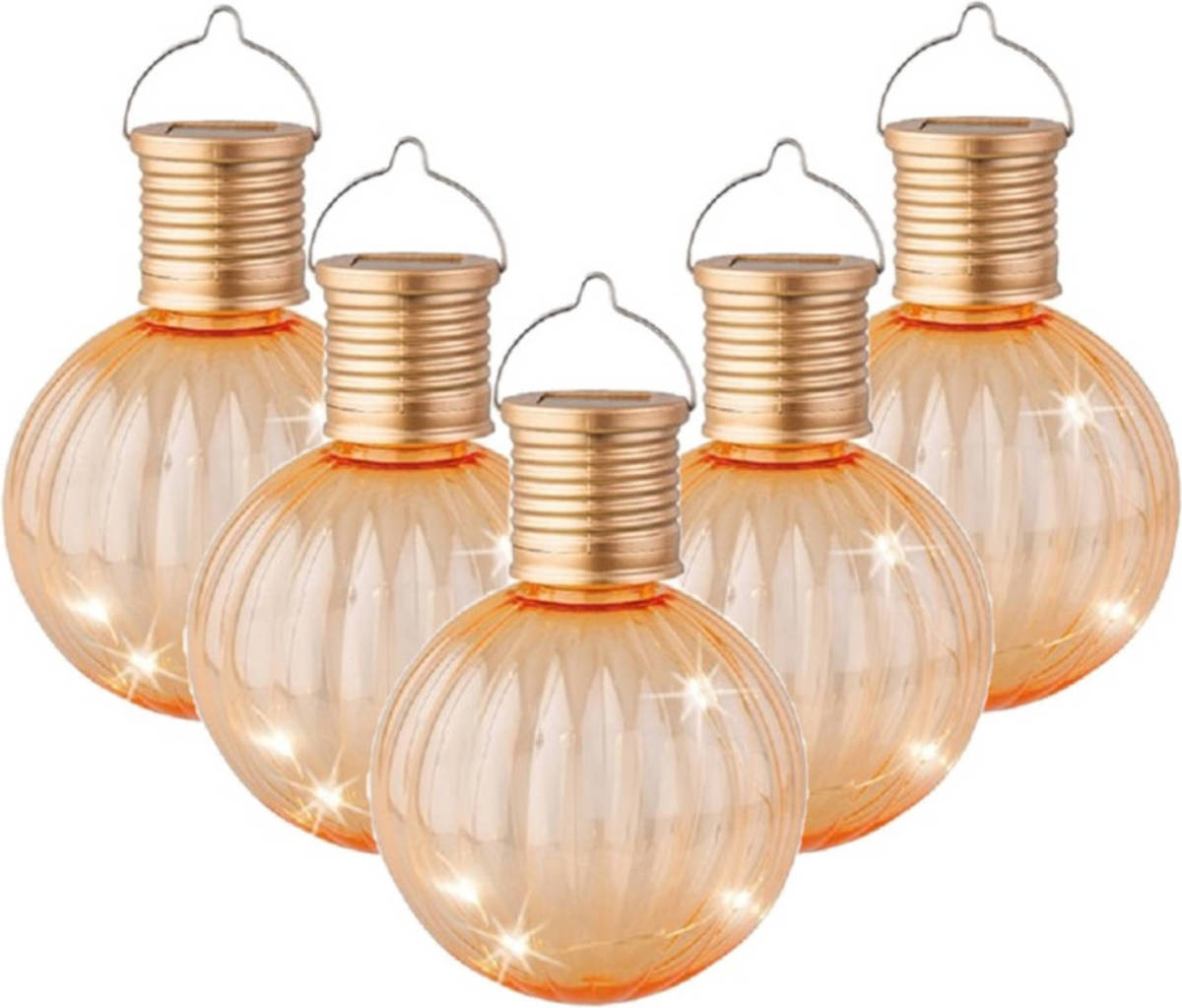 Lumineo 5x Buiten Led Oranje Lampion Solar Verlichting 11 Cm - Lampionnen