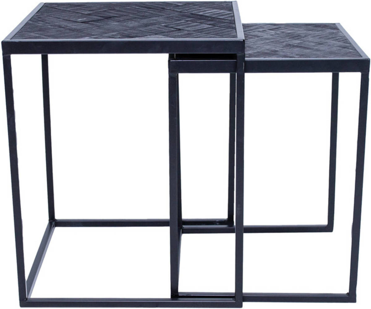 Dimehouse Industriële Bijzettafel Dulce - Set Van 2 - Zwart - Visgraat
