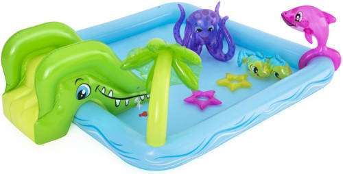 Bestway Kinderzwembad Met Glijbaan - Incl. Opblaas Waterspeelgoed - 239 X 206 X 86 Cm - 308 L - Waterdieren