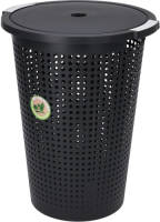Bathroom Solutions Kunststof Wasmand Met Deksel Rond - Antraciet - 35 Liter - Wasmanden