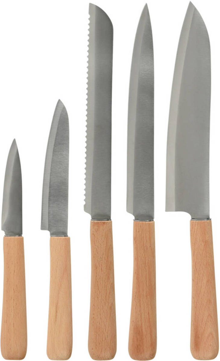 Excellent Houseware Chefs Messenset 5 Delig - Staal/hout - Messenset