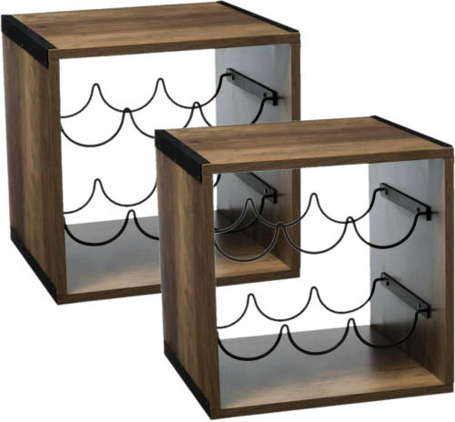 5five 2x Stuks Houten Flessenrek/wijnrek Voor 6 Flessen 31 X 31 X 31 Cm - Wijnrekken