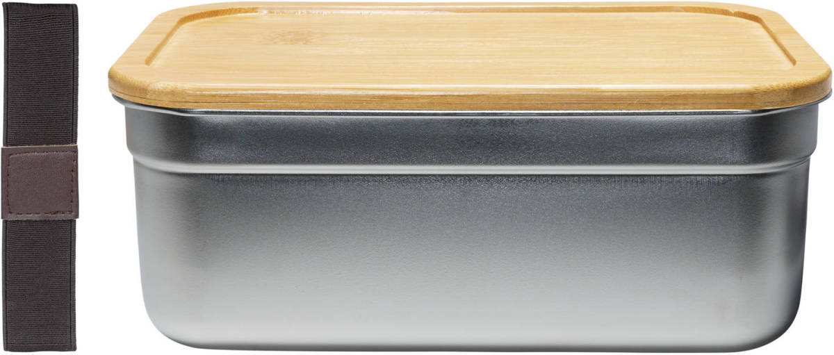 Krumble Lunchbox Rvs Met Houten Deksel En Bruine Elastiek