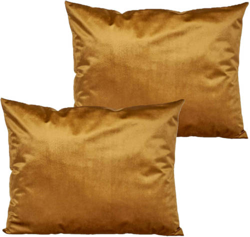 Giftdeco 2x Stuks Bank/sier Kussens Voor Binnen In De Kleur Velvet Goud 60 X 45 Cm - Sierkussens