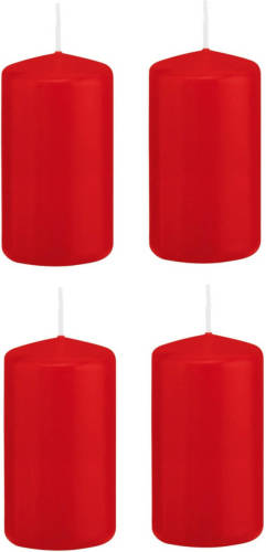 Trend Candles 4x Stuks Luxe Stompkaars/cilinderkaars - 6x12 Cm - 40 Branduur - Rood - Stompkaarsen