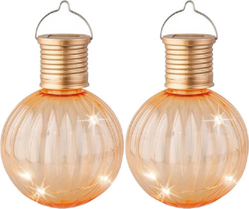 Lumineo Tuin/buiten 4x Stuks Led Lampje/lampion Solar Verlichting Oranje 11 X 8 Cm - Lampionnen