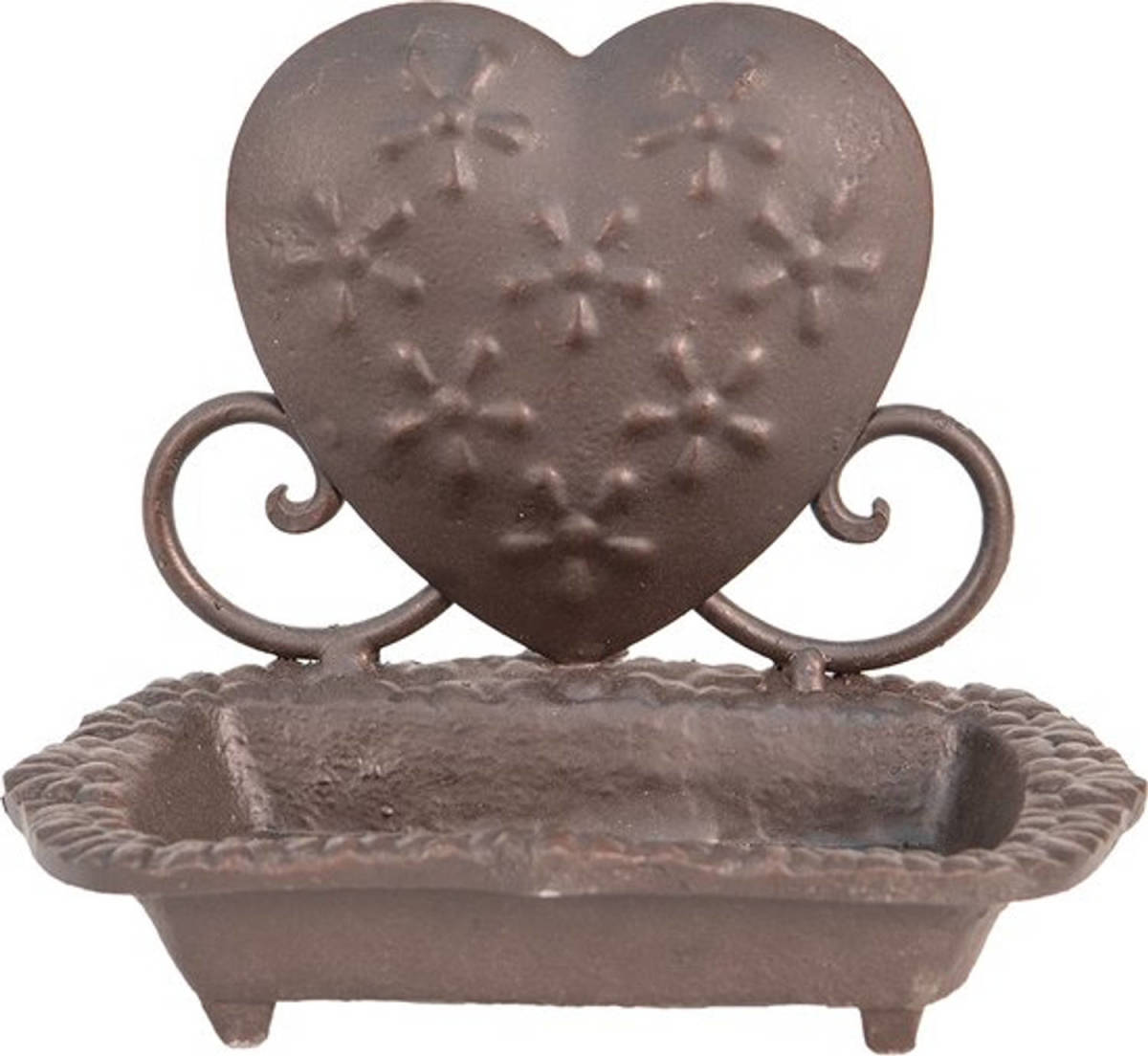 Clayre & Eef Zeepbakje 16x11x13 Cm Bruin Ijzer Hart Zeephouder Zeepschaaltje Zeeprekje