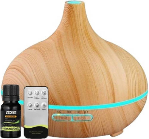 Aroma Diffuser 550ml Met Lemongrass Olie - Afstandsbediening - Luchtbevochtiger - Geurverspreider - Zedar