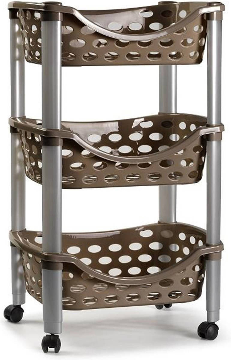Forte Plastics Keukentrolley/roltafel 3 Laags Kunststof Bruin 40 X 65 Cm - Opberg Trolley