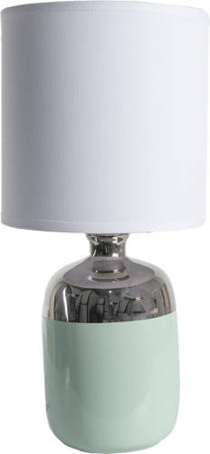 Clayre & Eef Tafellamp Ø 15x33 Cm Wit Zilverkleurig Keramiek Rond Bureaulamp Wit Bureaulamp