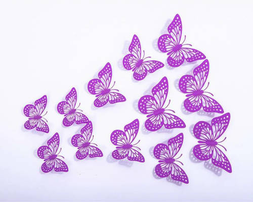 VSE Cake Topper Decoratie Vlinders Of Muur Decoratie Met Plakkers 12 Stuks Paars - 3d Vlinders - Vl-01