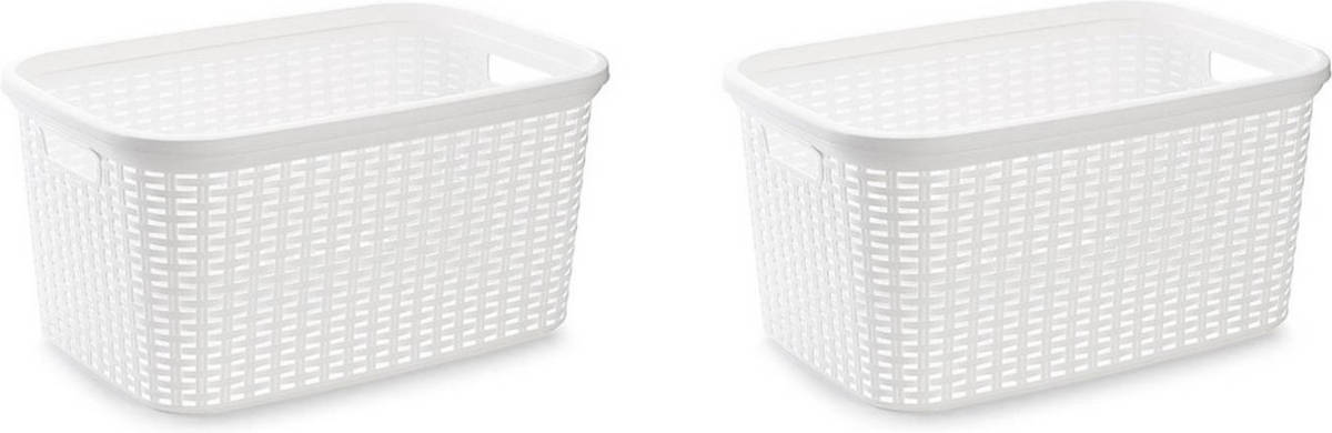 Forte Plastics 2x Stuks Kunststof Open Rotan Wasmand Van 35 Liter In Het Wit - Wasmanden
