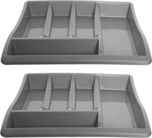 Whitefurze Bestekbak/keuken Organizer - 2x - 5-vaks - Grijs - 39 X 39 X 6 Cm - Bestekbakken