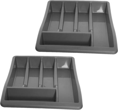 Whitefurze Bestekbak/keuken Organizer - 2x - 5-vaks - Grijs - 30 X 38 X 6 Cm - Bestekbakken