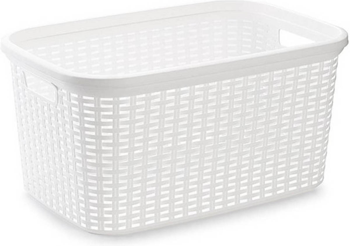 Forte Plastics Kunststof Open Rotan Wasmand Van 35 Liter In Het Wit - Wasmanden