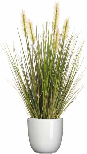 Emerald Kunstplant Groen Gras Sprieten 45 Cm In Wit Glans Bloempot - Kunstplanten