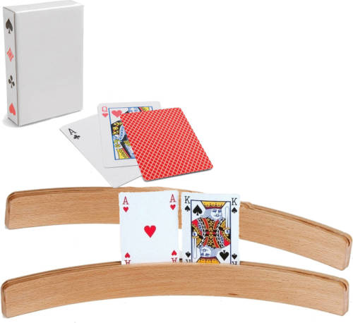 Engelhart 4x Speelkaartenhouders Hout 50 Cm Inclusief 54 Speelkaarten Rood - Speelkaarthouders