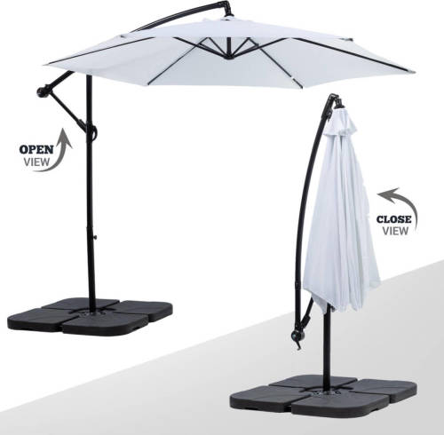 MaxxGarden Zweefparasol - Parasol Set Met Tegels - Ø300 Cm (Wit)