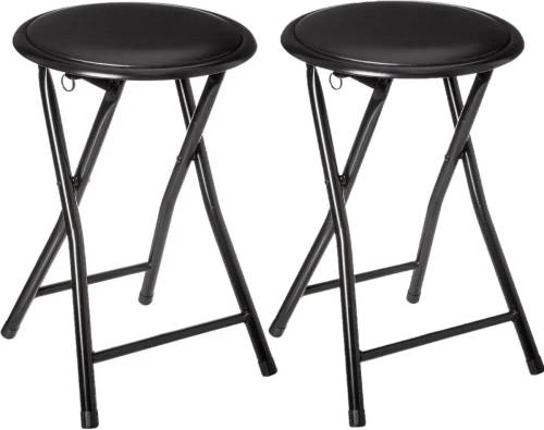 5five 4x Stuks Bijzet Krukje/stoel - Opvouwbaar - Zwart/zwart - 46 Cm - Bijzettafels