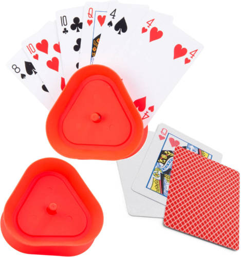 Engelhart 2x Speelkaartenhouders Kunststof 8,6 Cm Inclusief 54 Speelkaarten Rood - Speelkaarthouders