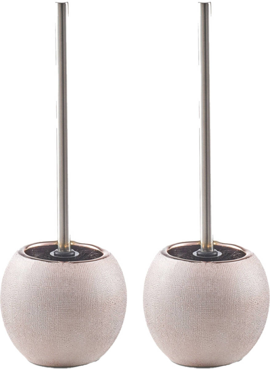 Zeller 2x Stuks Wc/toiletborstel In Houder Keramiek - Rose Goud Glitter - D12 X 34 Cm - Toiletborstels