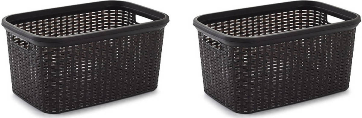 Forte Plastics 2x Stuks Kunststof Open Rotan Wasmand Van 35 Liter In Het Donkerbruin - Wasmanden