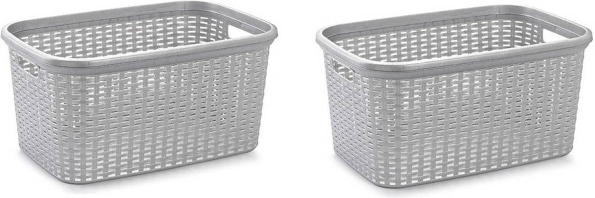 Forte Plastics 2x Stuks Kunststof Open Rotan Wasmand Van 35 Liter In Het Zilvergrijs - Wasmanden
