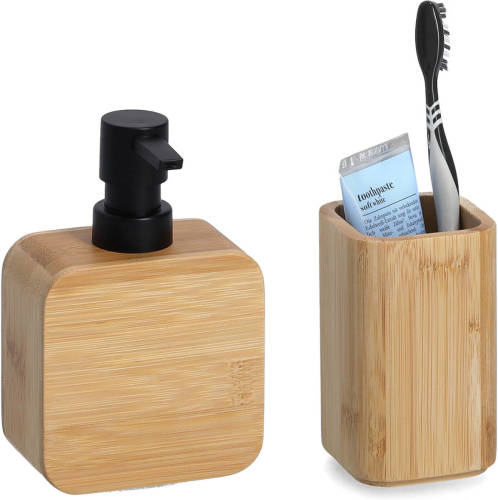 Zeller Badkamer Accessoires Set 2-delig - Bamboe Hout - Luxe Kwaliteit - Zeeppompjes