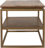 Clayre & Eef Bijzettafel 51x51x49 Cm Bruin Hout Ijzer Vierkant Side Table Tafeltje Plantentafeltje Bruin Side Table