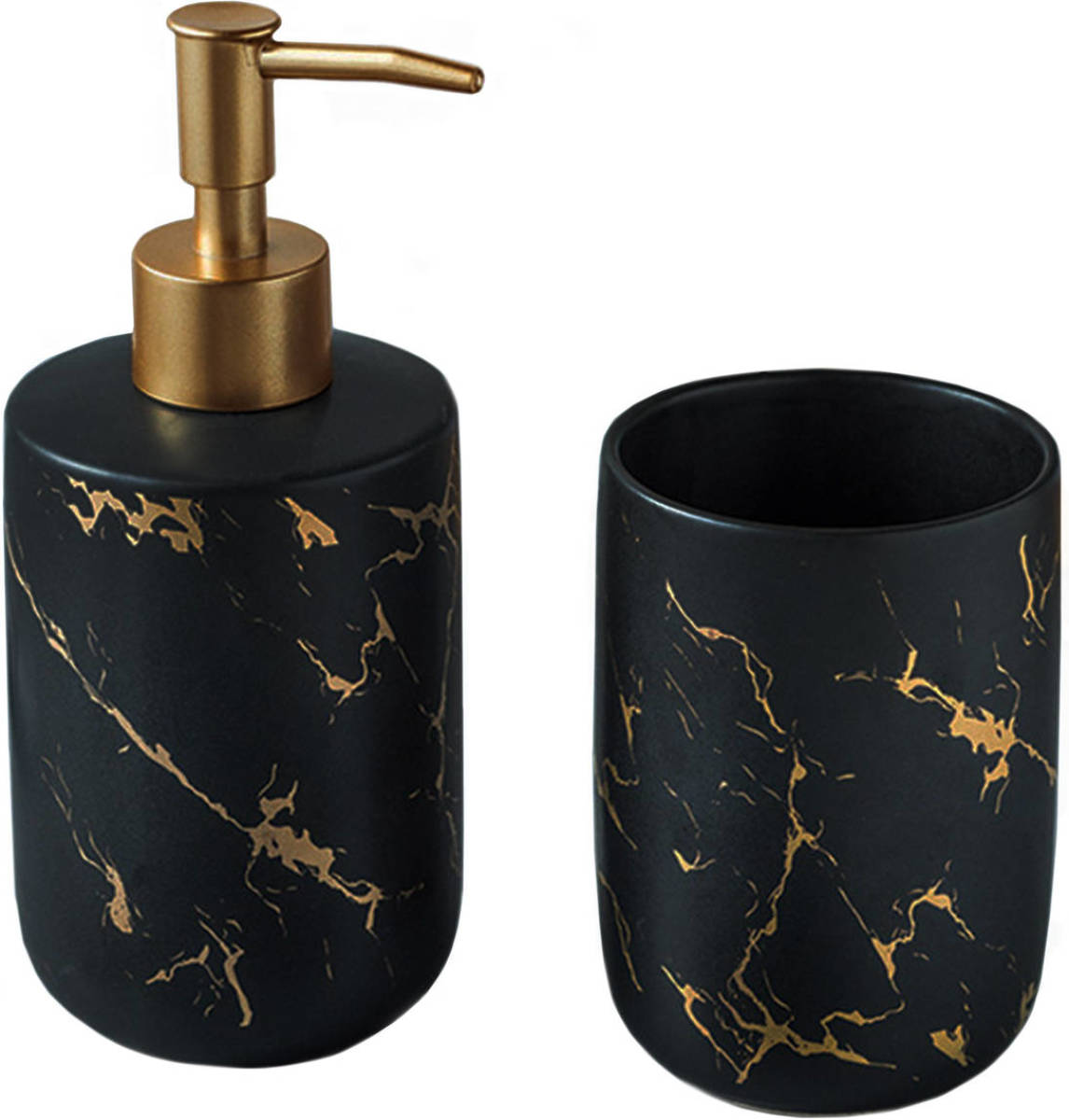 QUVIO Zeepdispenser + Tandenborstelhouder - Zwart Met Goud