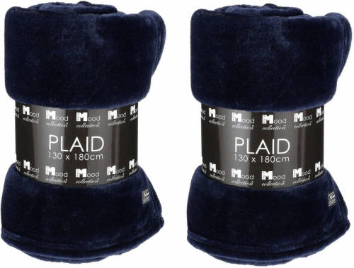 In The Mood 2x Stuks Fleece Dekens/fleeceplaids Navy Blauw 130 X 180 Cm Polyester - Plaids