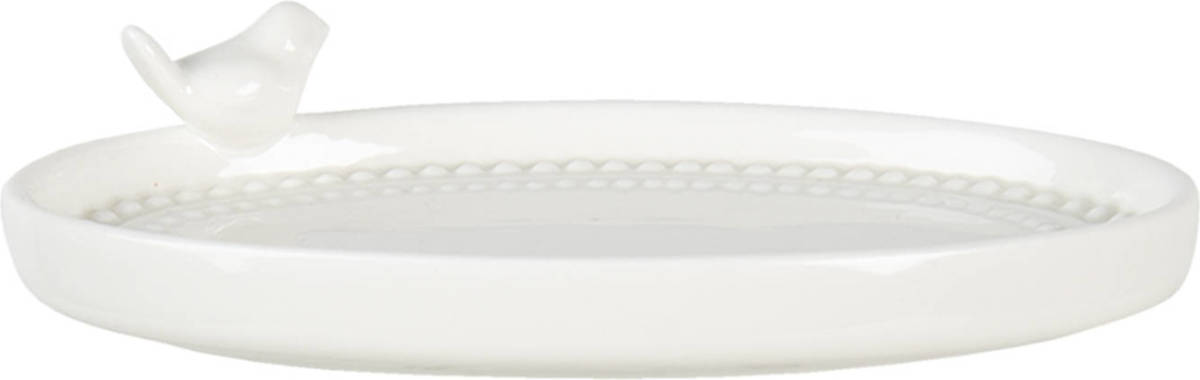 Clayre & Eef Zeepbakje Vogel 15*10*4 Cm Wit Porselein Ovaal Zeephouder